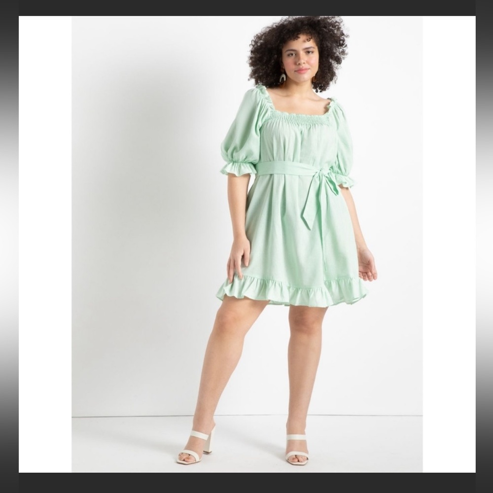 Linen Blend Puff Sleeve Minidress